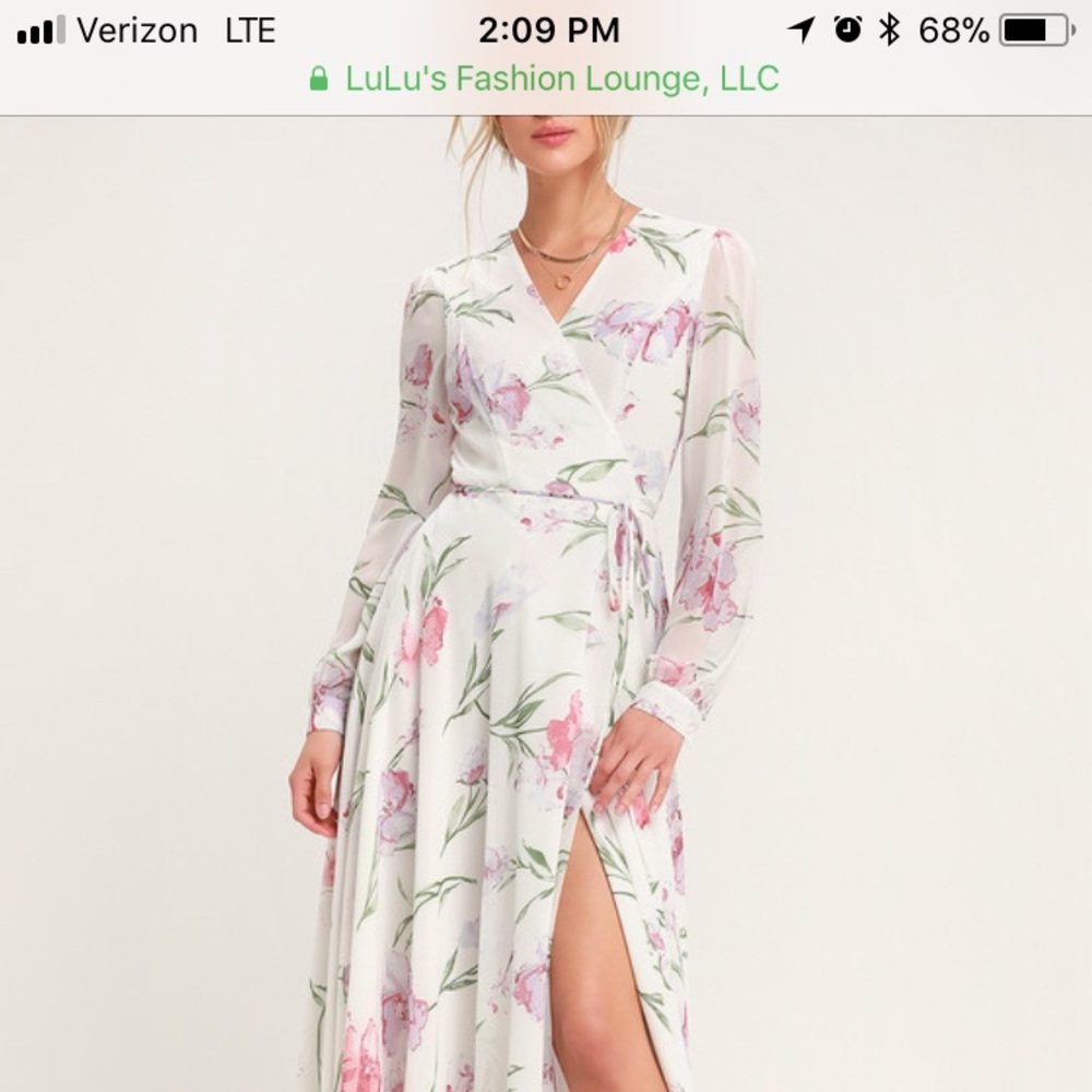 LOVING YOU WHITE FLORAL PRINT LS WRAP MAXI DRESS